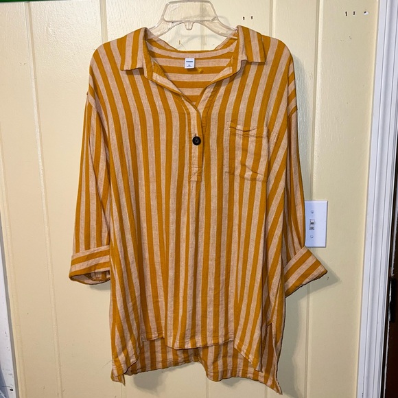 NWOT Old Navy Linen Blend Striped Mustard Yellow Popover Top Tunic Size XL - Picture 8 of 11